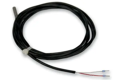 Tauchfühler mit schwarzen Kabeln, verbunden mit zwei Anschlüssen. Standardprodukt von Roth, verwendet zur Temperaturmessung in verschiedenen Anwendungen.